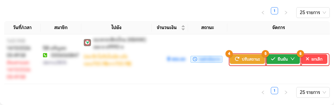 ปุ่มจัดการรายการถอน